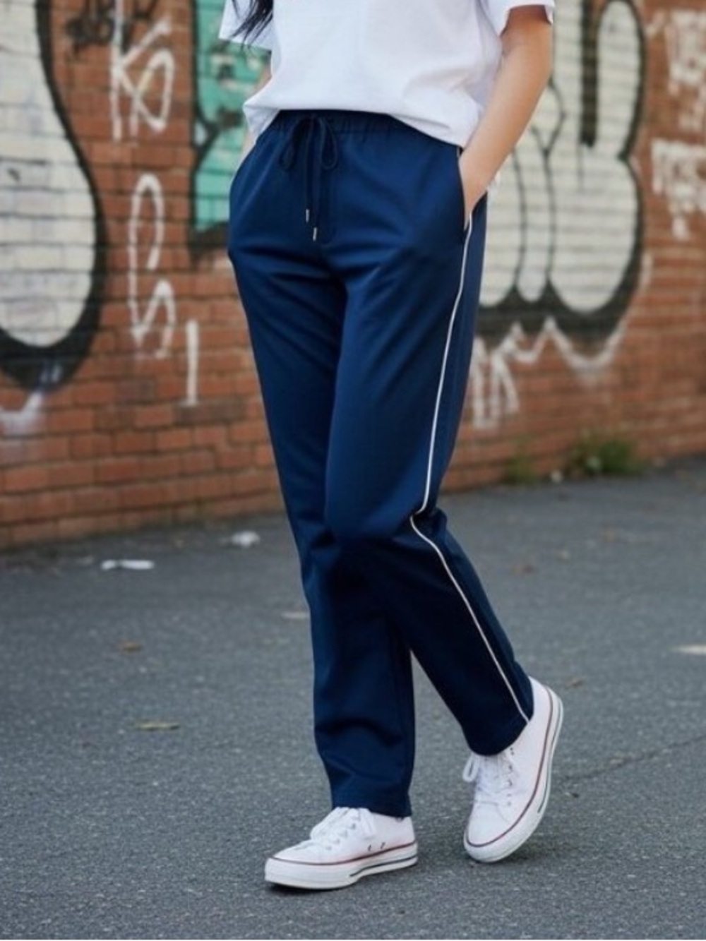 NWT Wildfang The Essential Piped Drawstring Pant Blue Sz M